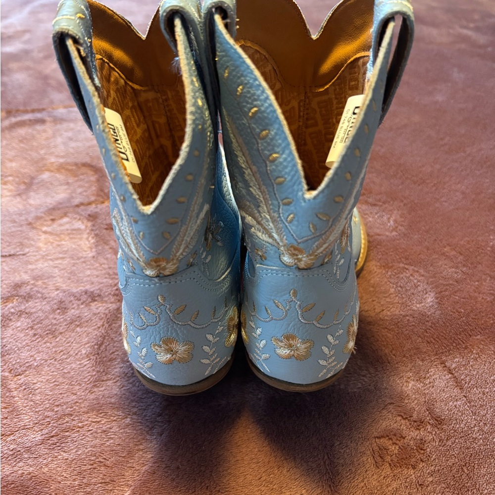 Dingo Primrose Light Blue Embroidered Heeled Boots - Picture 3 of 7